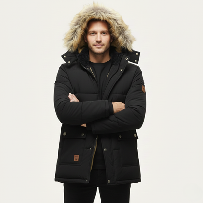Men's Windproof Fleece Lined Hooded Winter Jacket