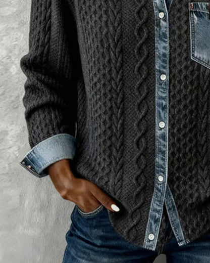 Women's Cable Pattern Button Down Blouse