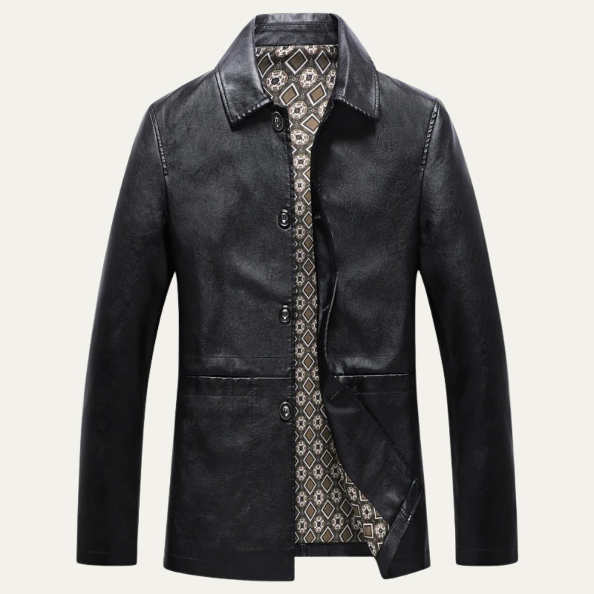 Men's Leather Winter Jacket Button Up - VibreMode