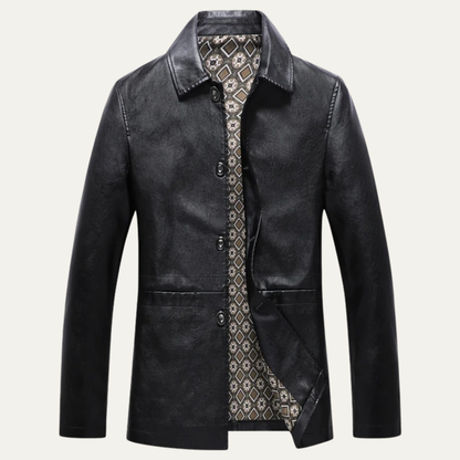 Men's Leather Winter Jacket Button Up - VibreMode