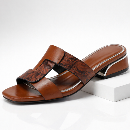 Women's Snakeskin Slide Sandals Block Heel