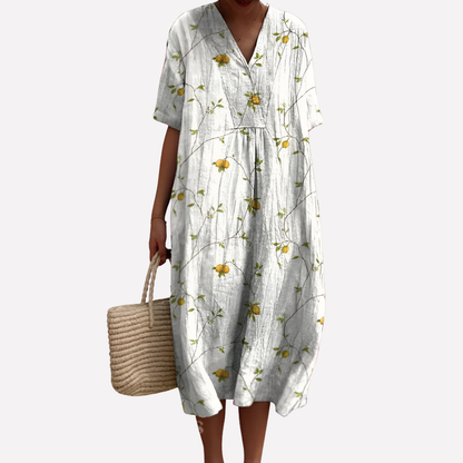 Women's Floral V-Neck Short Sleeve Summer Dress