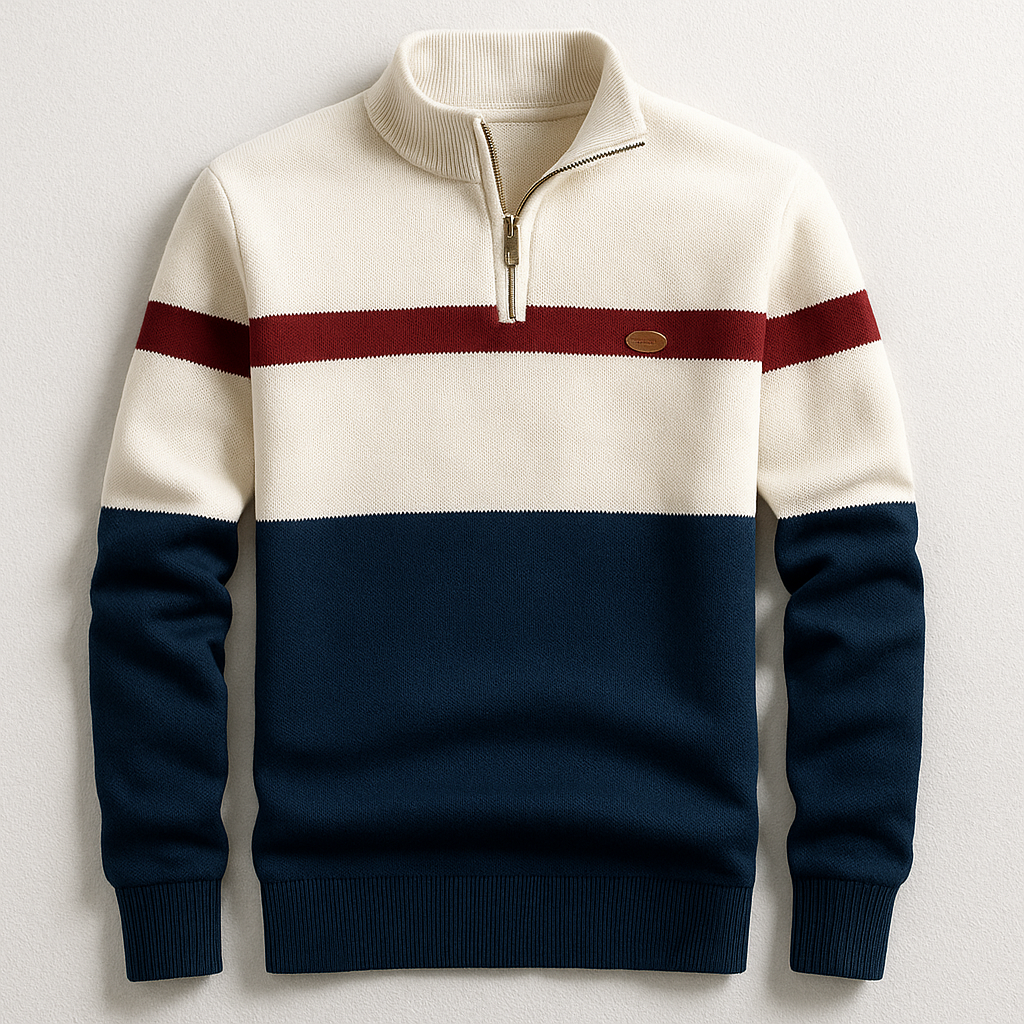 Men's Quarter Zip Sweater Stripe Design - VibreMode