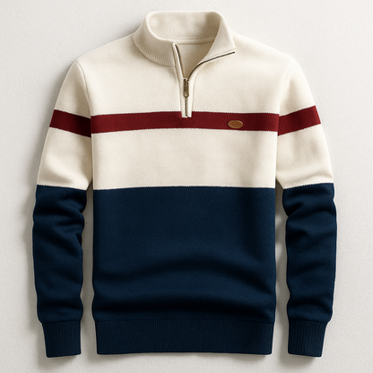 Men's Quarter Zip Sweater Stripe Design - VibreMode