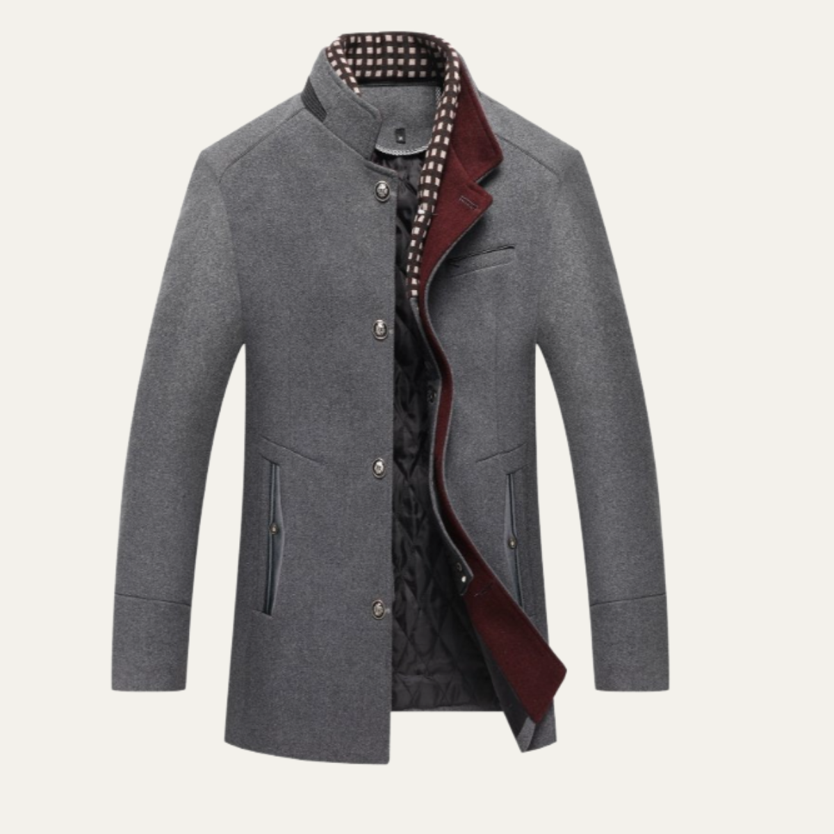 Men's Classic Wool Winter Coat Quilted Lining