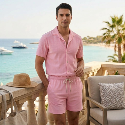 Men's Ribbed Summer Shirt And Shorts Set