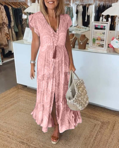 Hawaii Beach V-Neck Sundress with Short Sleeves
