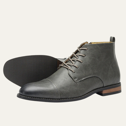 Men's Leather Ankle Boots Side Zip Classic Black - VibreMode