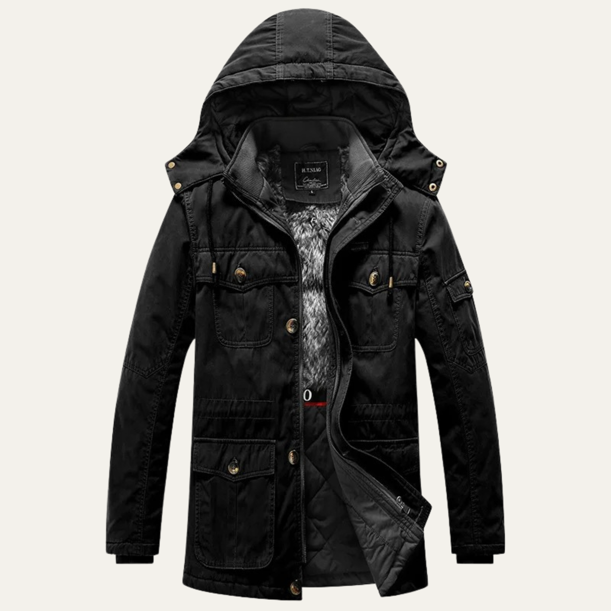 Men's Winter Hooded Parka Jacket Fleece Lining