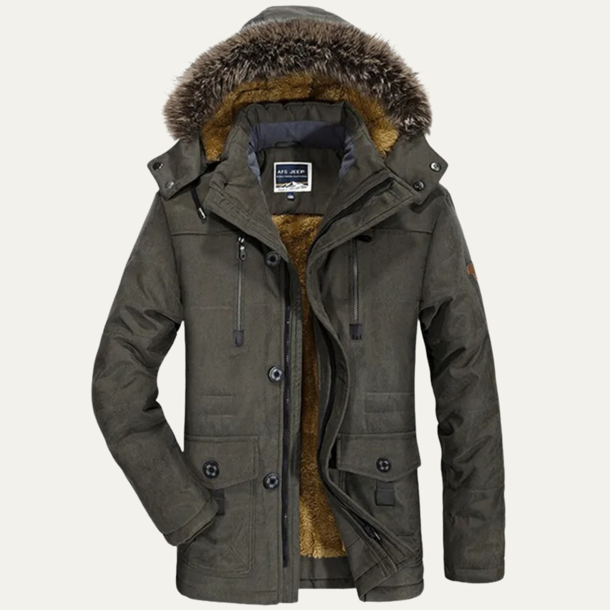 Men's Hooded Fur Jacket Warm Multi Pockets - VibreMode