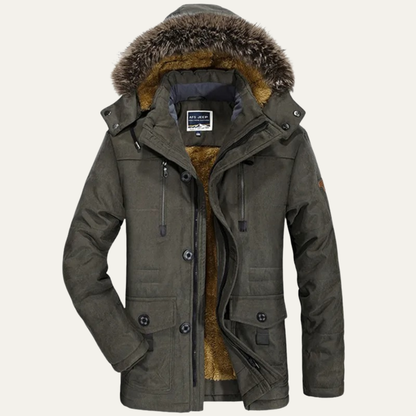 Men's Hooded Fur Jacket Warm Multi Pockets - VibreMode