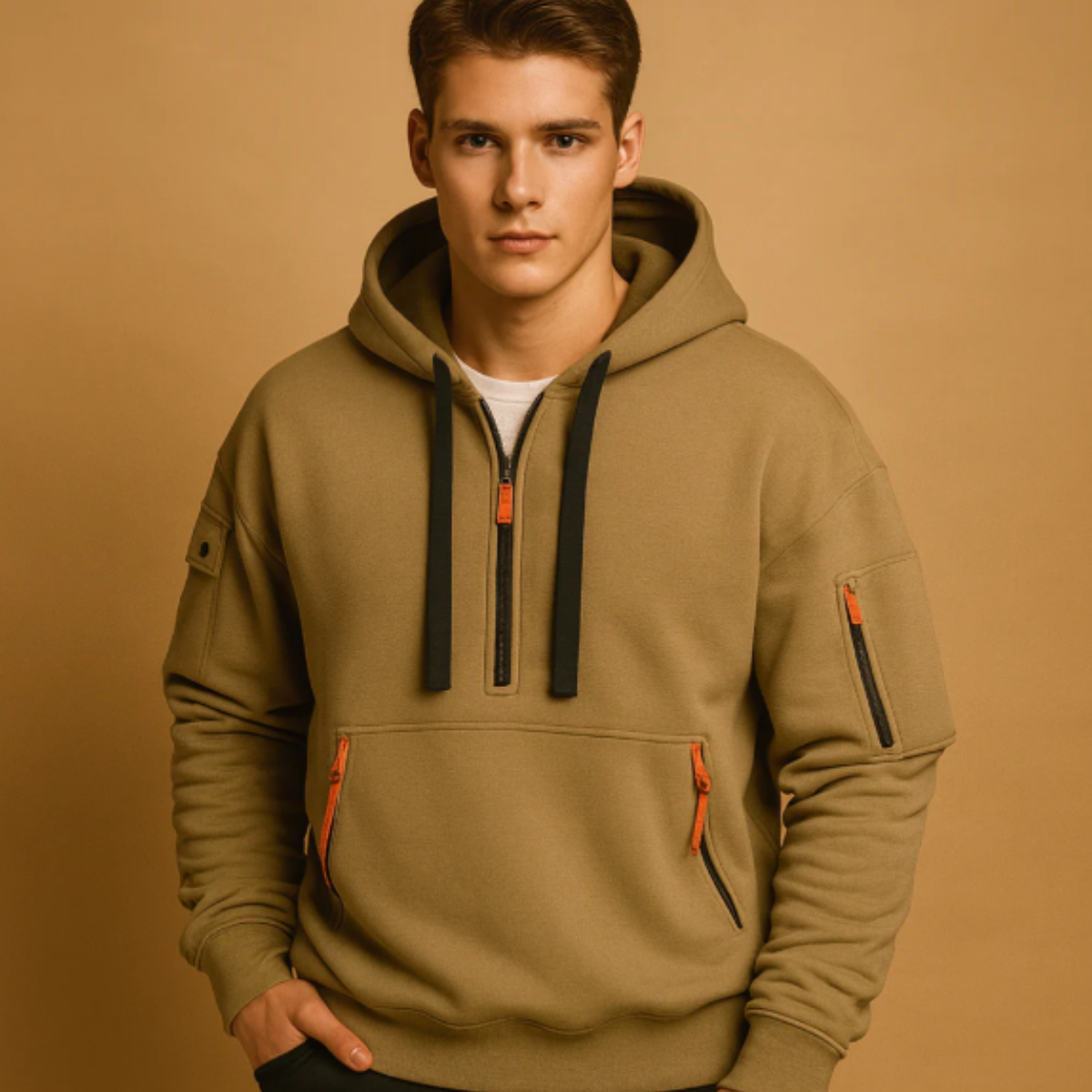 Men's Casual Half Zip Hoodie Sweater Zip Pockets