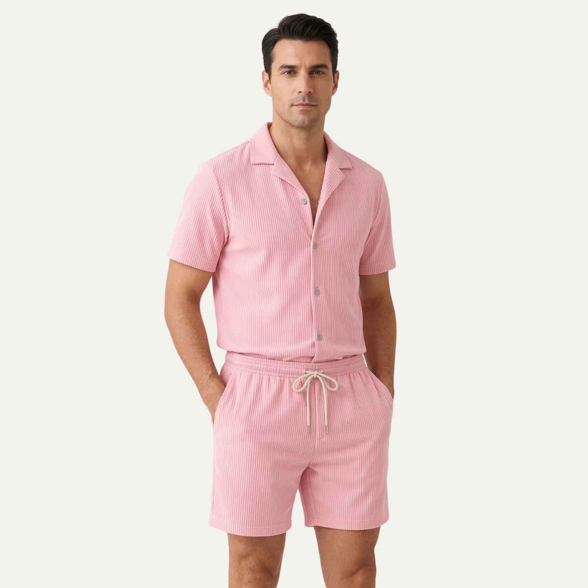 Men's Ribbed Summer Shirt And Shorts Set
