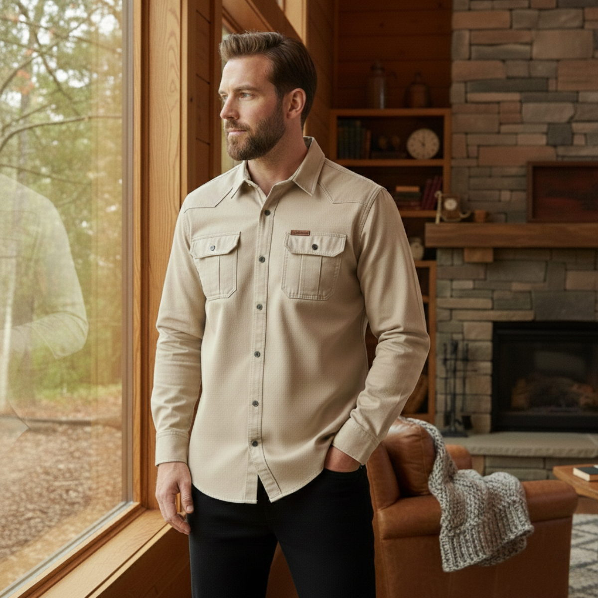 Men's Soft Cargo Shirt Multi Pocket Solid Color