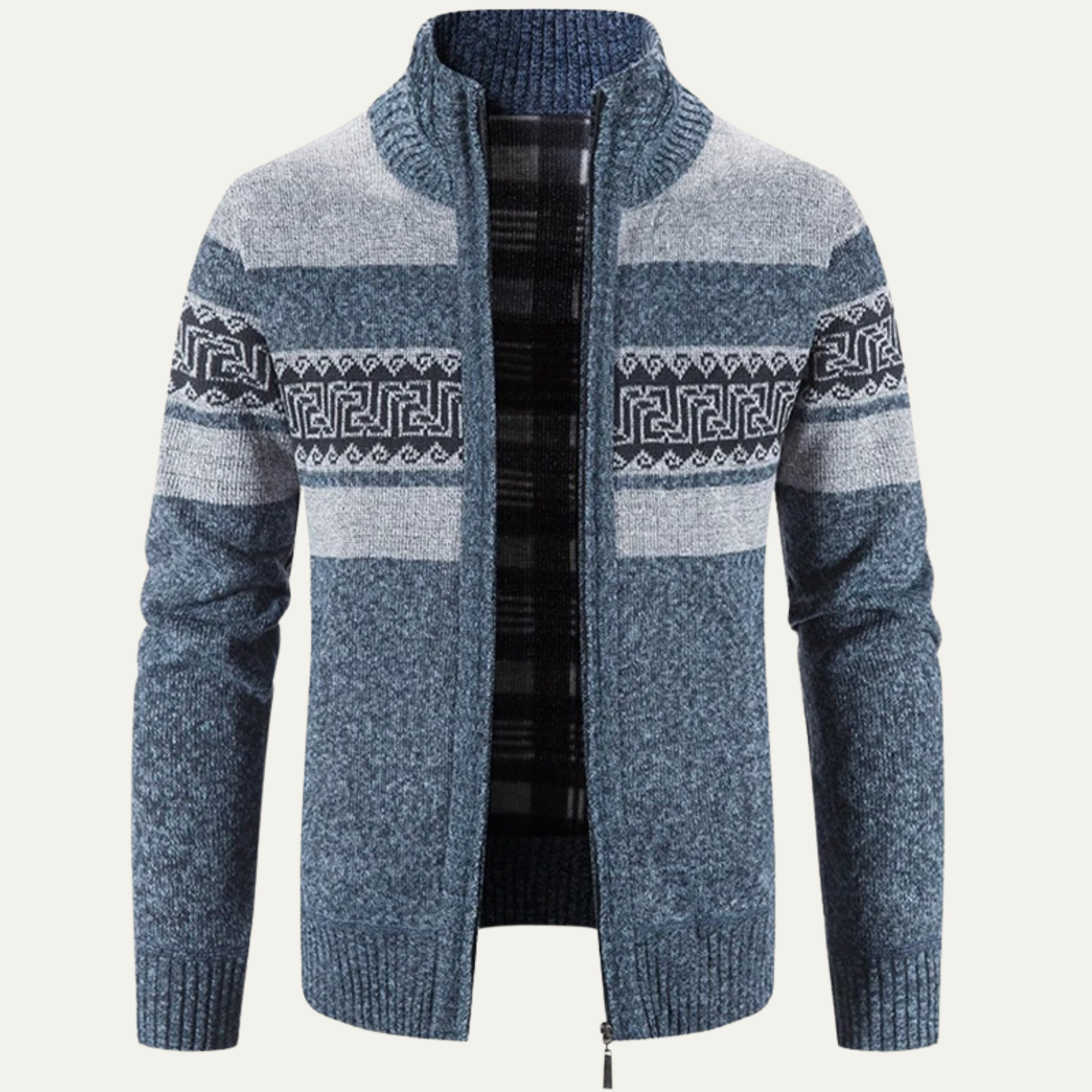 Men's Patterned Knit Zip Jacket Warm Winter - VibreMode