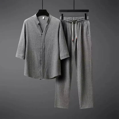 Men's Linen Tracksuit 2-Piece Set Classic Comfortable - VibreMode