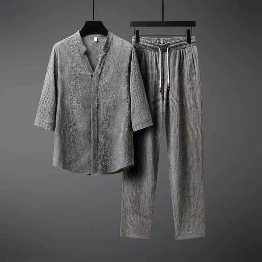 Men's Linen Tracksuit 2-Piece Set Classic Comfortable - VibreMode