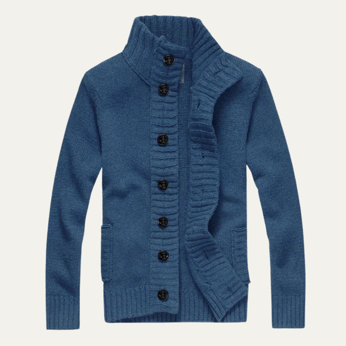 Men's Knit Cardigan Button Front Collar Winter Beige - VibreMode