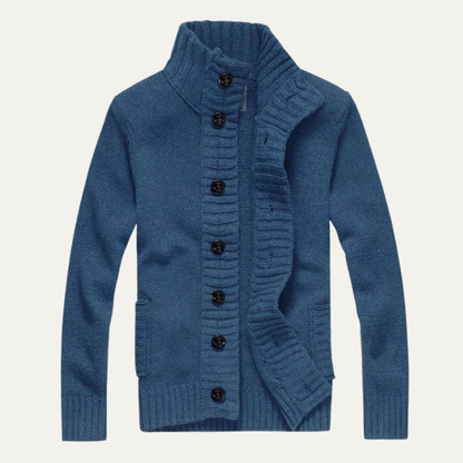 Men's Knit Cardigan Button Front Collar Winter Beige - VibreMode