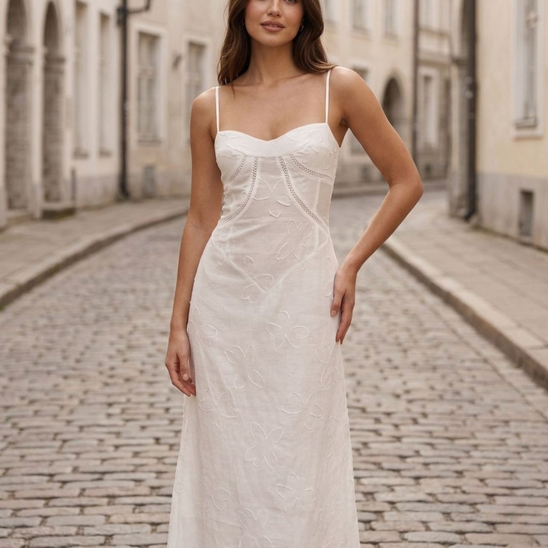 Maxi Dress Spaghetti Strap Embroidered Women