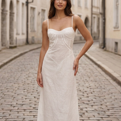 Maxi Dress Spaghetti Strap Embroidered Women