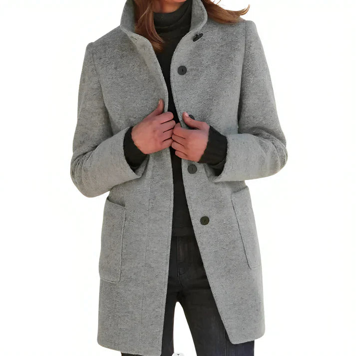 Women's Wool Coat Tailored Fit Single Breasted Black - VibreMode