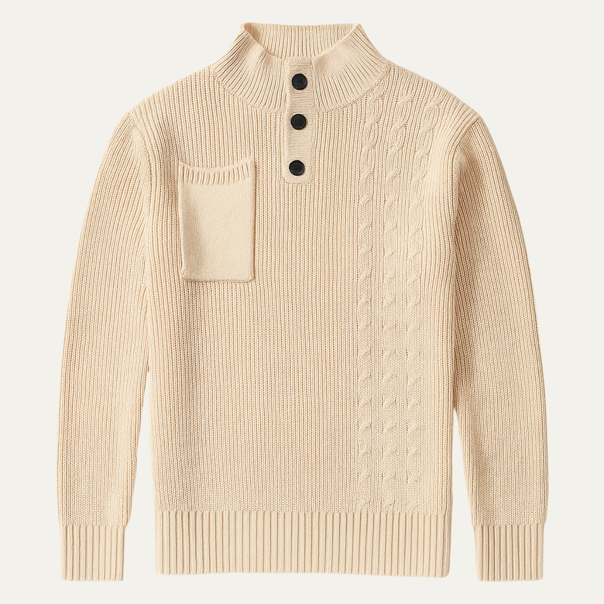 Men's Knit Sweater Stand Collar Button Detail - VibreMode