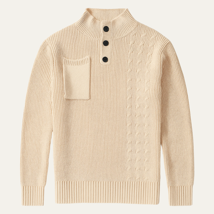 Men's Knit Sweater Stand Collar Button Detail - VibreMode