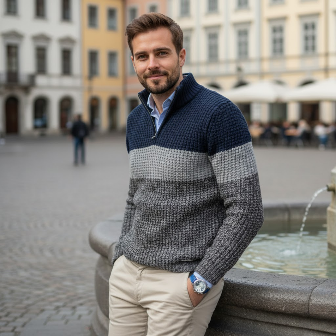 Multicolored Patterned Zip Up Sweater