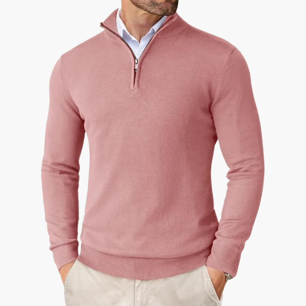 Men's Quarter Zip Pullover Ribbed Hem