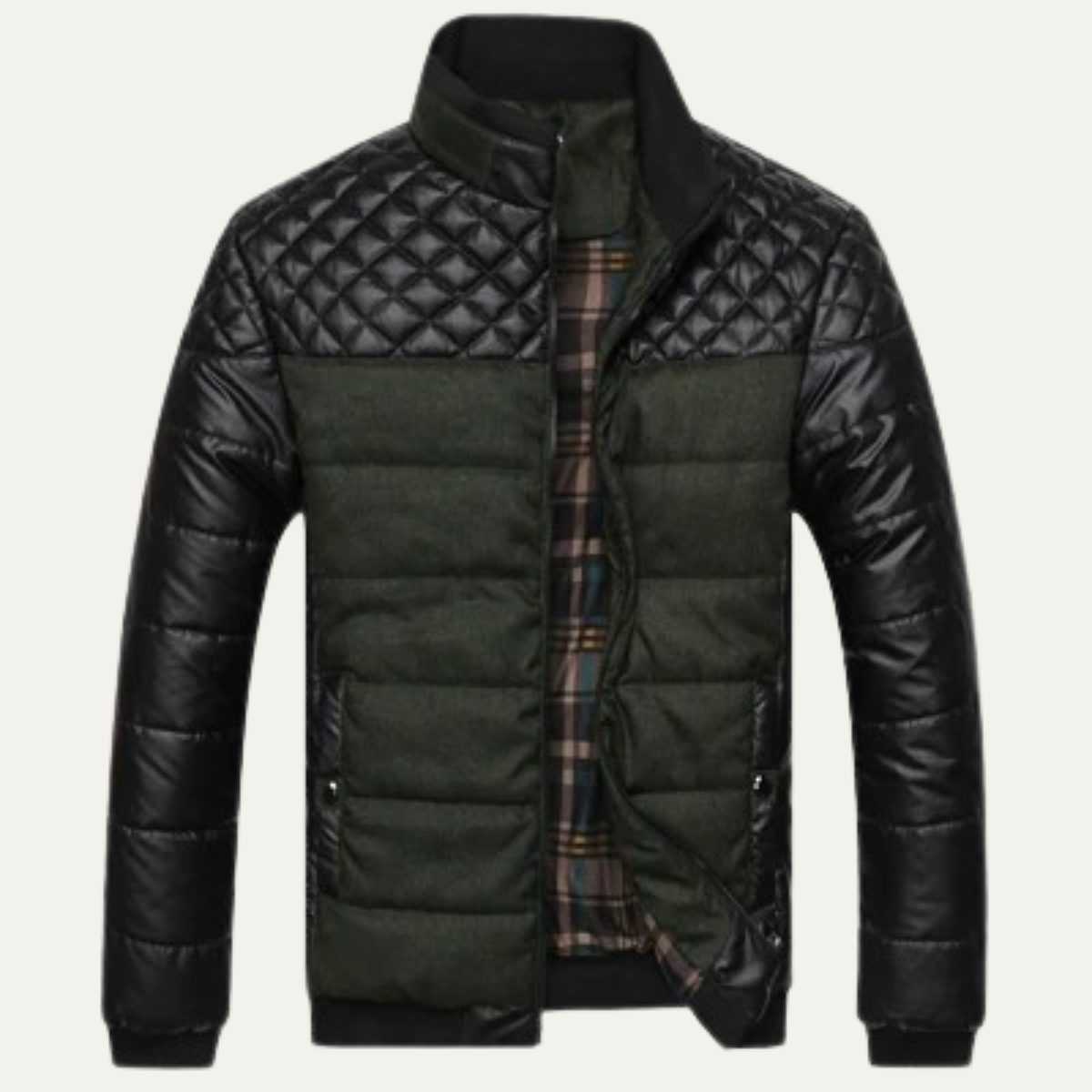 Men's Quilted Leather Jacket Stand Collar - VibreMode