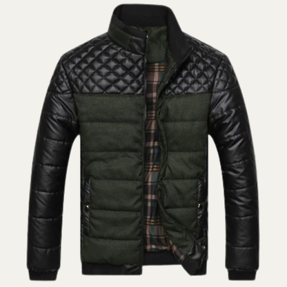 Men's Quilted Leather Jacket Stand Collar - VibreMode