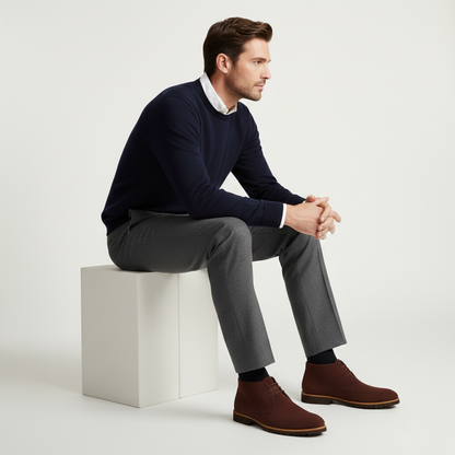 Men's Suede Chukka Boots Rubber Sole Brown