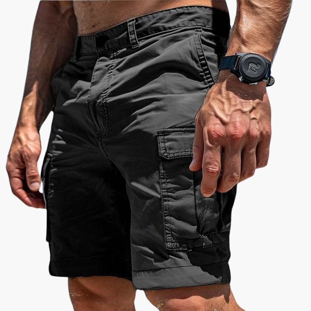 Men's Cargo Shorts Elastic Waist Flap Pockets Khaki - VibreMode