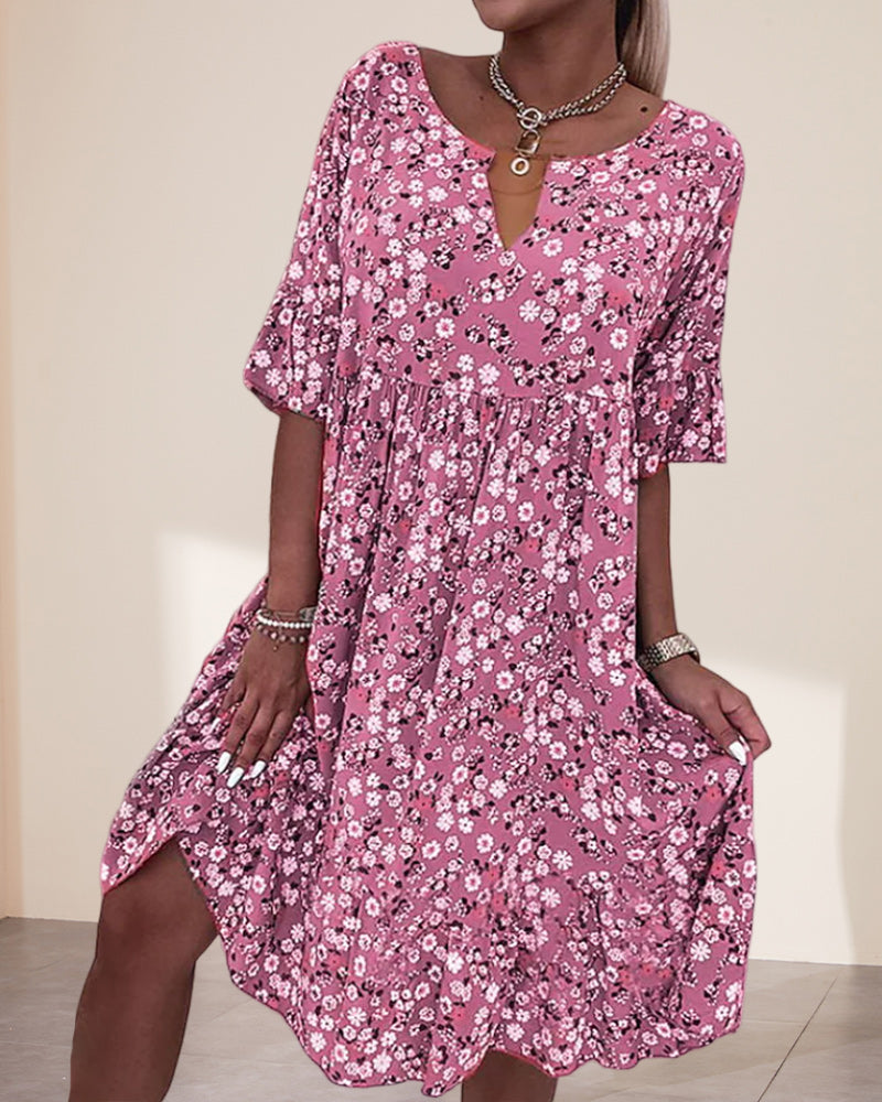Ladies Floral V-Neck Summer Midi Dress - VibreMode