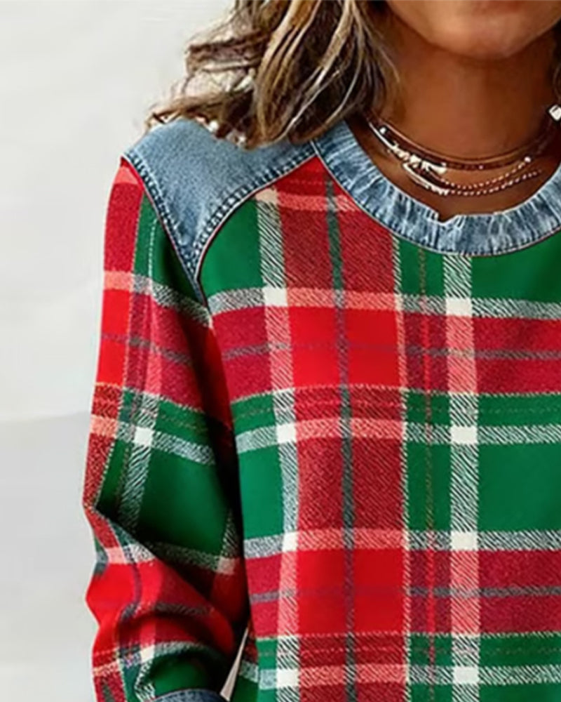 Plaid Patchwork Fleece Sweatshirt