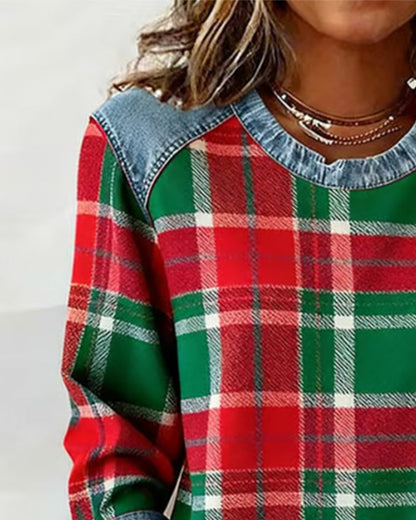 Plaid Patchwork Fleece Sweatshirt