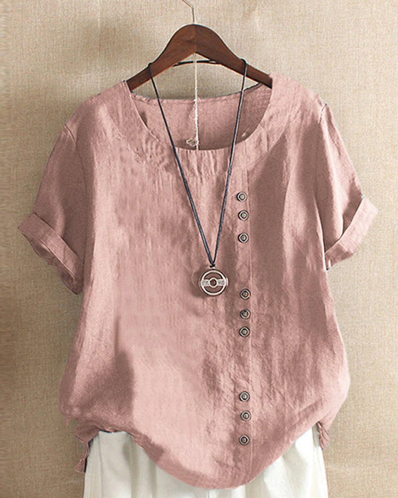 Women's Linen Short Sleeve Crew Neck Casual - VibreMode