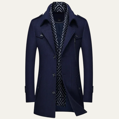 Men's Wool Blend Long Trench Coat Lapel Collar - VibreMode