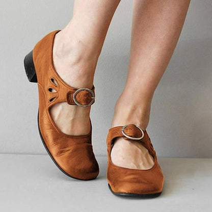 Women's Leather Low Heel Shoes Classic Black
