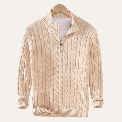 Men's Cotton Cable Knit Half Zip Sweater - VibreMode