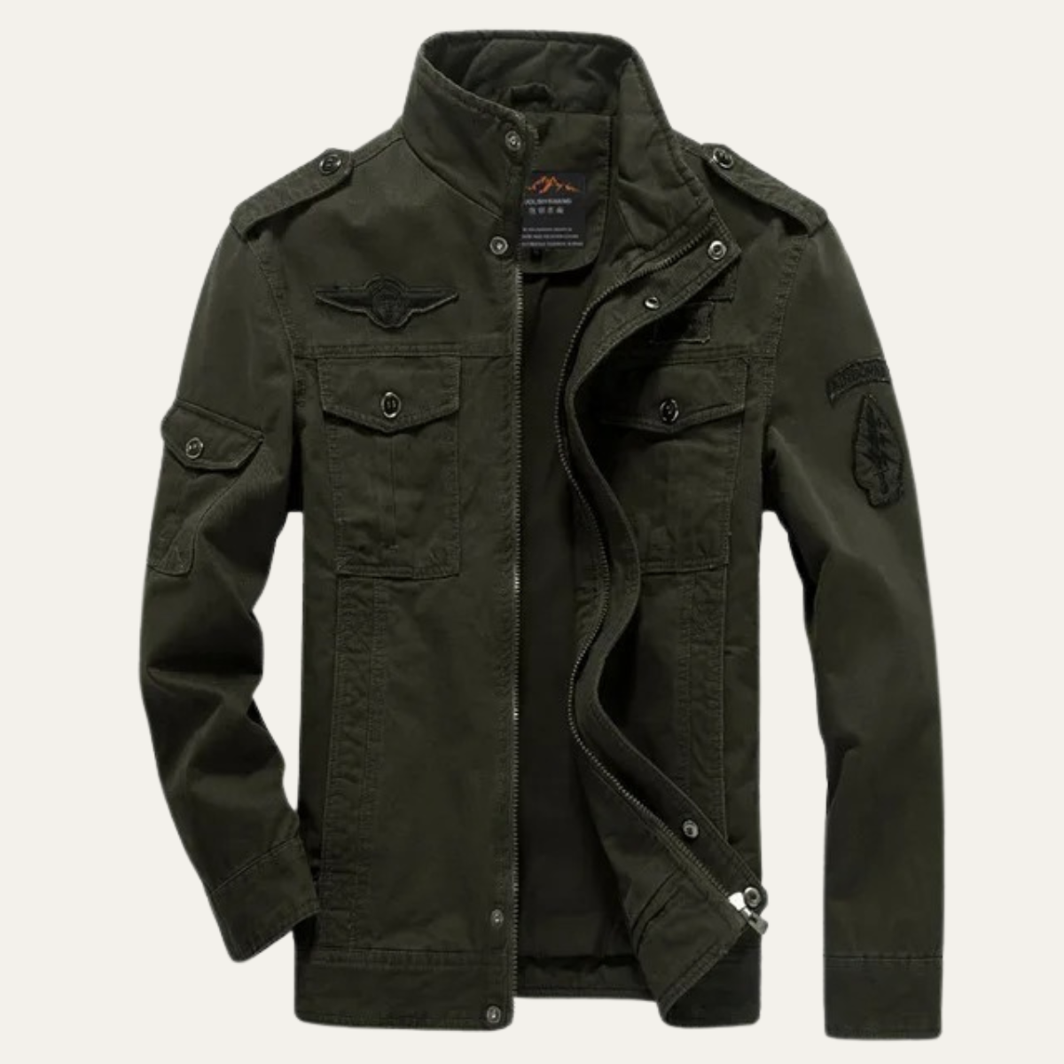 Men's Military Cargo Jacket Stand Collar Olive - VibreMode