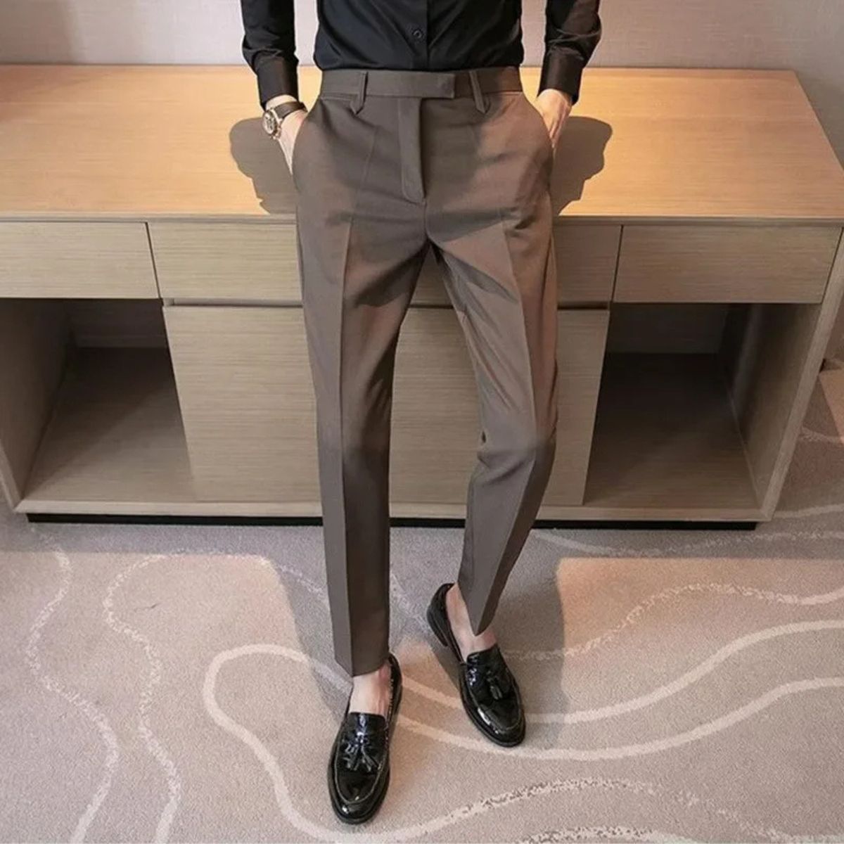 Men's Elegant Business Pants Silicone Coated Black