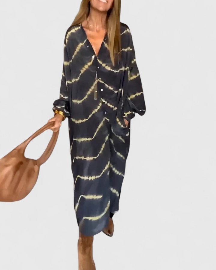 Women's Midi Shirt Dress Tie Dye Cotton Button Down