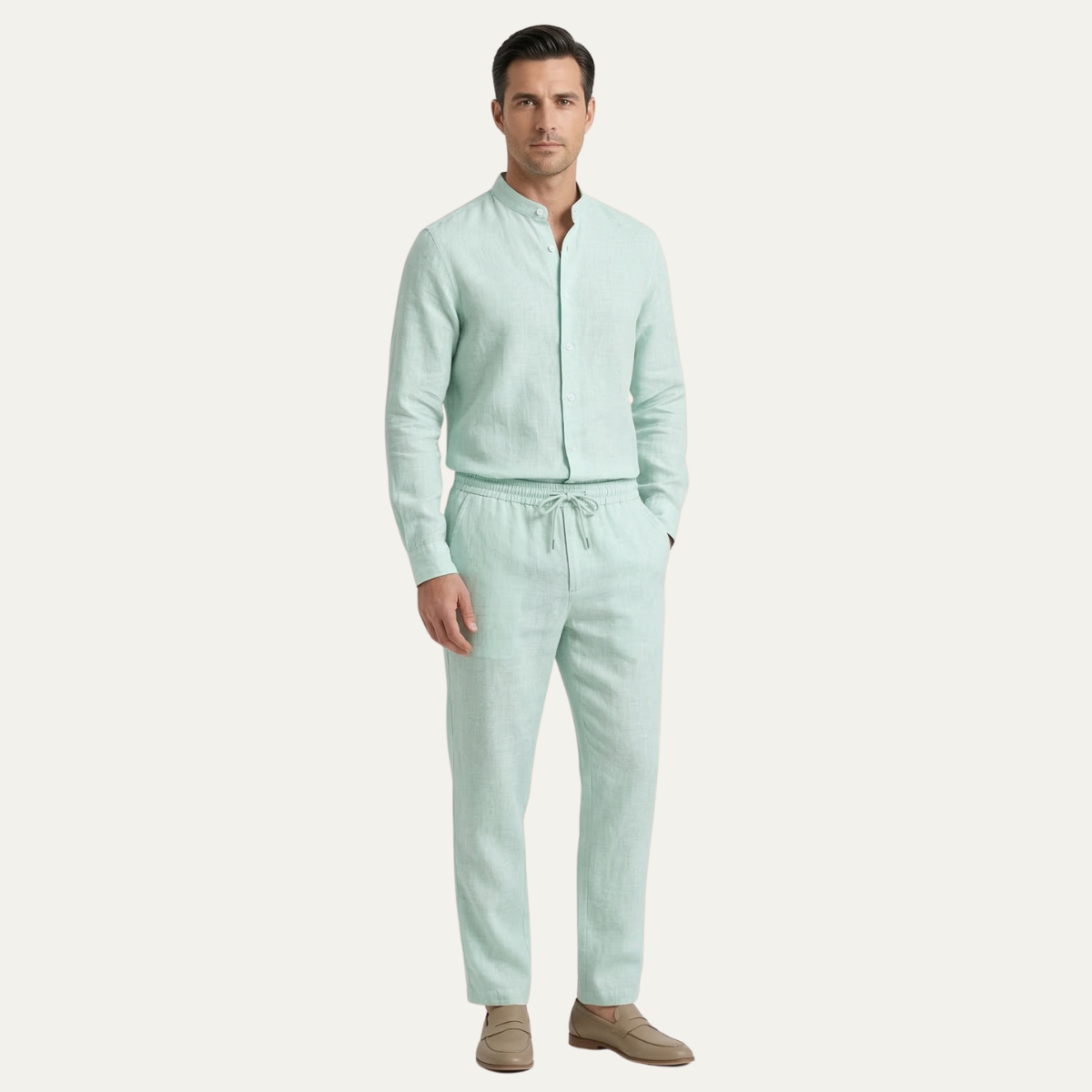 Men's Cotton Linen Shirt And Pants Set