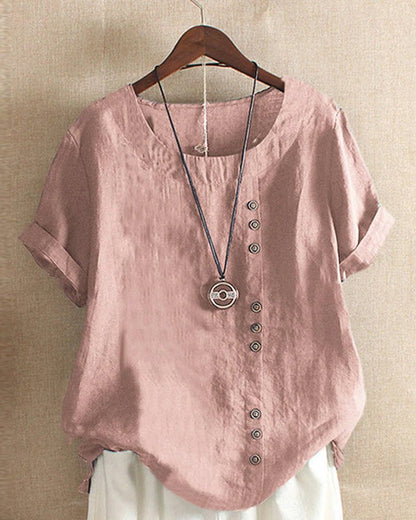 Relaxed Fit Short Sleeve Women's Casual Blouse - VibreMode