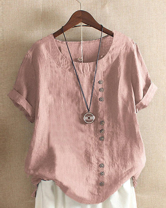 Relaxed Fit Short Sleeve Women's Casual Blouse - VibreMode