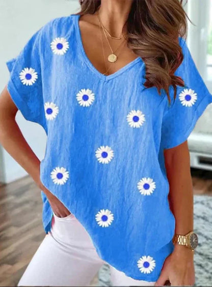 Women's V-Neck T-Shirt 3D Floral Print