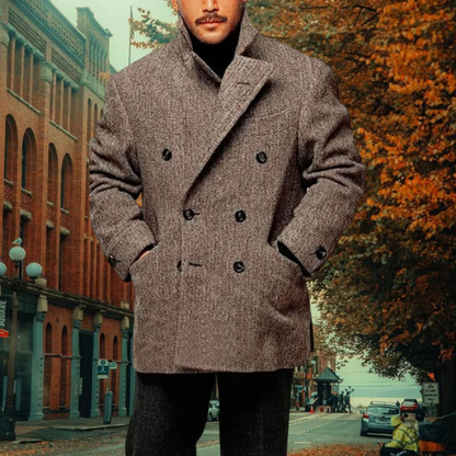 Men's Wool Blend Tweed Blazer Double Breasted Dark Brown