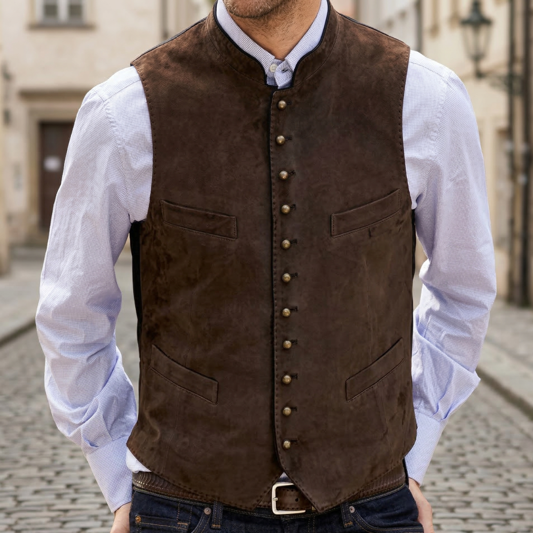 Men’s Leather Vest Vintage Button Front Waistcoat